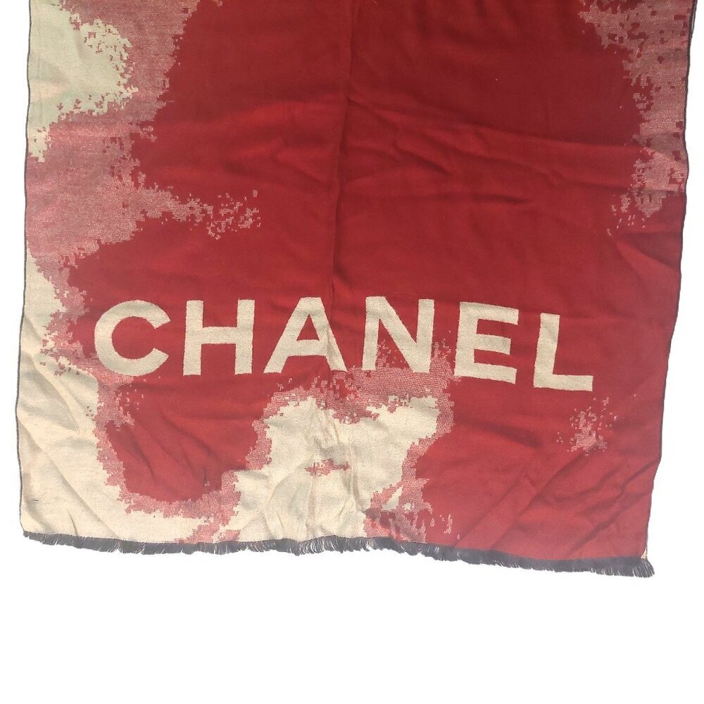 Vintage Chanel Burgundy Red Cream Tie Dye Print Blanket Scarf Scarves Wrap - Picture 7 of 11